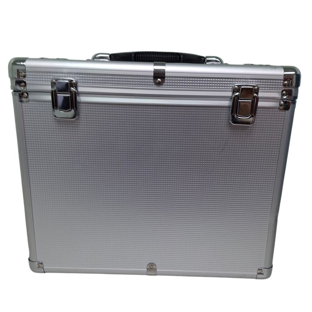 Silver Metal Double Latch Padded Interior Equipment Carrying Case w Handle